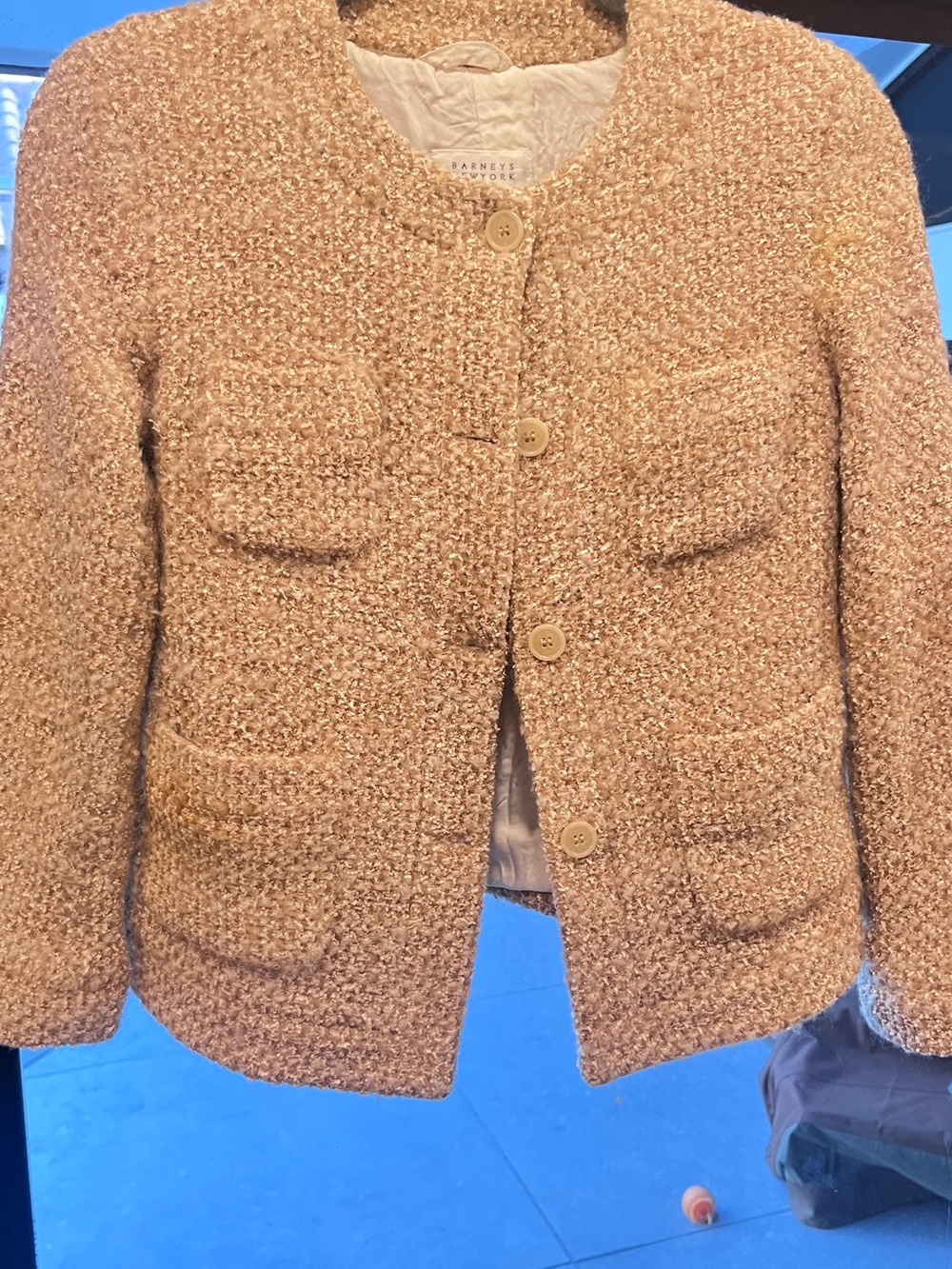 Barneys New York Textured Bouclé Jacket in Light Tan
